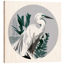 Print på træ Heron on Silver Background - Anna McKay