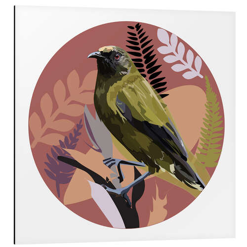 Obraz na aluminium Bellbird on pink patterned circle