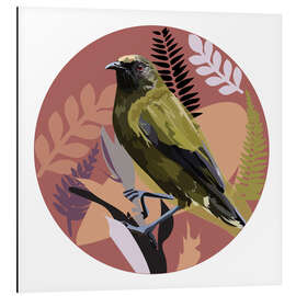 Aluminium print Bellbird on pink patterned circle - Anna McKay