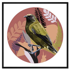 Gerahmter Kunstdruck Maorihonigfresser auf Rosa Hintergrund
