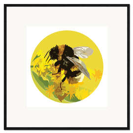 Gerahmter Kunstdruck Hummel auf gelbem Kreis