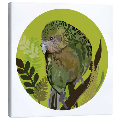 Lienzo Kakapo Parrot on Bright Green Circle