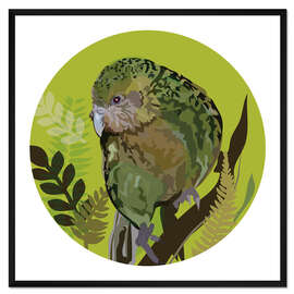Gerahmter Kunstdruck Kakapo-Papagei auf hellgrünem Kreis - Anna McKay