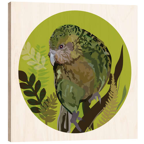 Holzbild Kakapo-Papagei auf hellgrünem Kreis