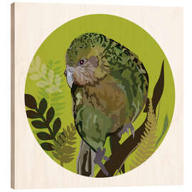 Holzbild Kakapo-Papagei auf hellgrünem Kreis - Anna McKay