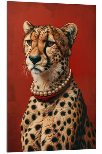 Aluminium print Cheetah with pearl necklace