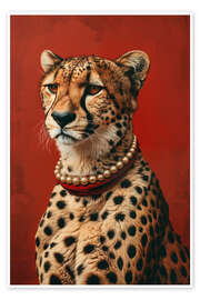 Poster Cheetah with pearl necklace