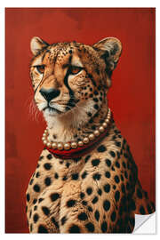 Självhäftande poster Cheetah with pearl necklace