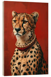 Wood print Cheetah with pearl necklace