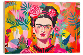 Wood print Frida Kahlo artist portrait I