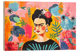 Wood print Frida Kahlo artist portrait II