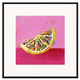 Gerahmter Kunstdruck Zitronenscheibe auf rosa