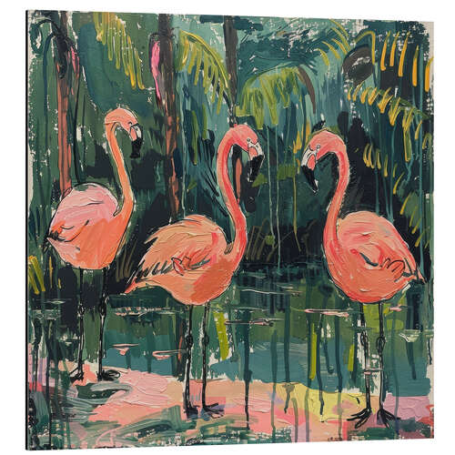 Aluminium print Three flamingos