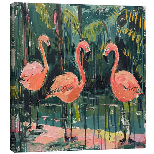 Leinwandbild Drei Flamingos