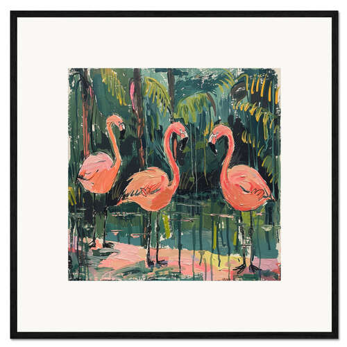 Kehystetty taidepainatus Three flamingos