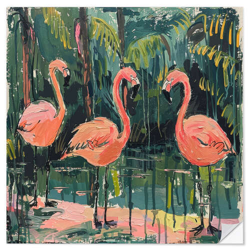 Wandsticker Drei Flamingos