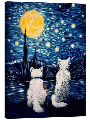 Lienzo Two cats in a starry night