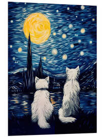 Hartschaumbild Zwei Katzen in Sternklarer Nacht