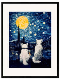 Gerahmter Kunstdruck Zwei Katzen in Sternklarer Nacht