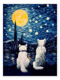 Poster Two cats in a starry night