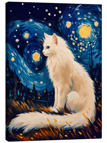 Canvas print White cat in the starry night