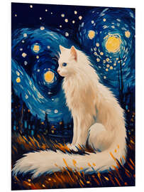 Hartschaumbild Weiße Katze in der Sternennacht