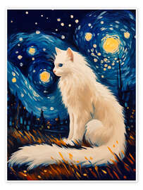 Juliste White cat in the starry night