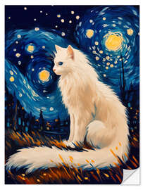 Wandsticker Weiße Katze in der Sternennacht