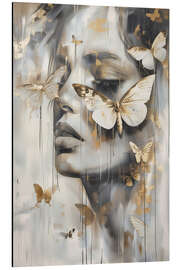 Aluminium print Woman portrait with golden butterflies