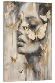 Cuadro de madera Woman portrait with golden butterflies