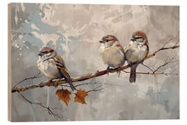 Wood print Three cute sparrows - Frank Daske