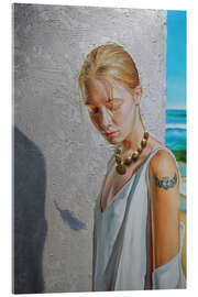 Acrylglasbild Mädchen mit goldener Muschelkette
