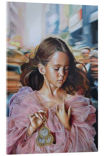 Tableau en verre acrylique The girl with three clocks