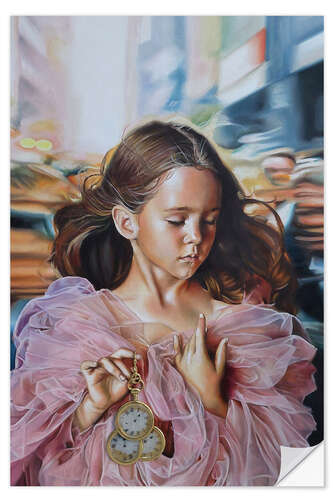 Selvklæbende plakat The girl with three clocks
