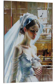 Alubild Traurige Braut mit weißem Kaninchen - Simona Zecca