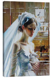 Canvas-taulu Sad bride with white rabbit - Simona Zecca
