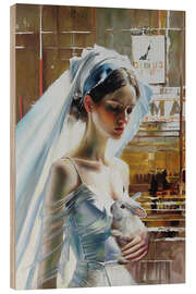 Quadro de madeira Sad bride with white rabbit - Simona Zecca