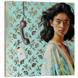 Cuadro de madera Woman in kimono and ace of hearts - Simona Zecca