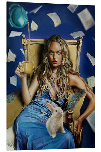 Tableau en verre acrylique Teenager Alice in Wonderland drinking tea with March Hare
