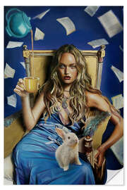 Wandsticker Teenager Alice im Wunderland trinkt Tee mit Märzhase