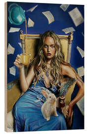 Tableau en bois Teenager Alice in Wonderland drinking tea with March Hare - Simona Zecca