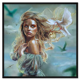 Gerahmter Kunstdruck Mädchen mit Friedenstaube