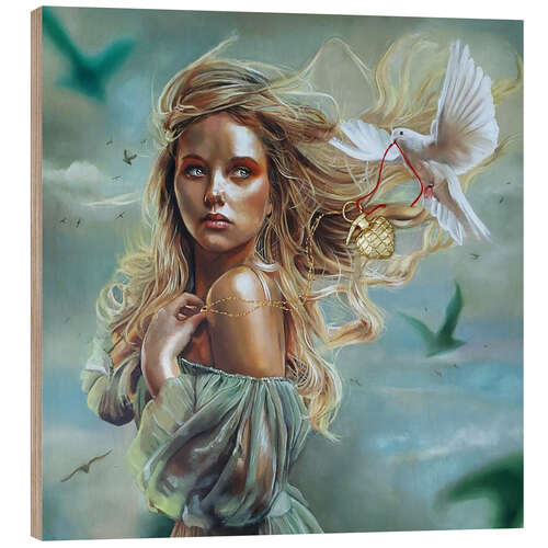 Cuadro de madera Girl with Peace Dove