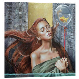 Acrylglasbild Rothaarige Meerjungfrau taucht mit ihrem Goldfisch - Simona Zecca