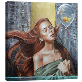 Obraz na płótnie Red-haired mermaid dives with her goldfish - Simona Zecca