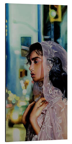 Tableau en aluminium Veiled woman with raven