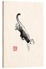 Wood print Sneaking cat - Péchane