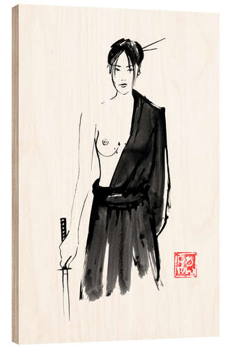 Holzbild Geisha-Kriegerin