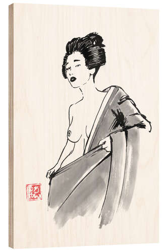 Wood print Geisha undressing