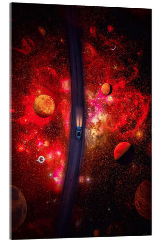 Quadro em acrílico Car on the way to the red constellation with planets